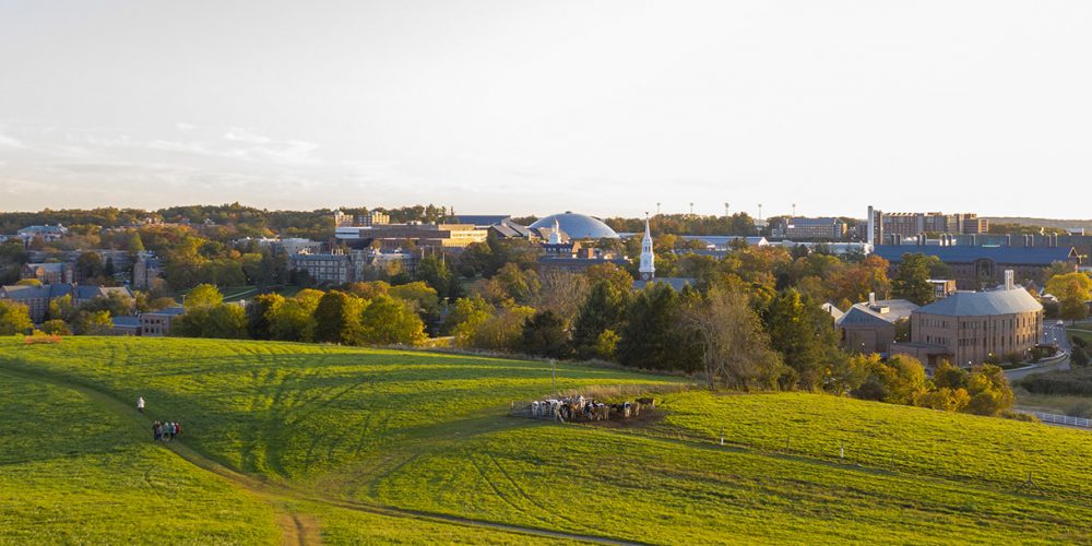 Aerial (drone) view of Horsebarn Hill and the UConn skyline on Oct. 15, 2019. (Sean Flynn/UConn Photo)